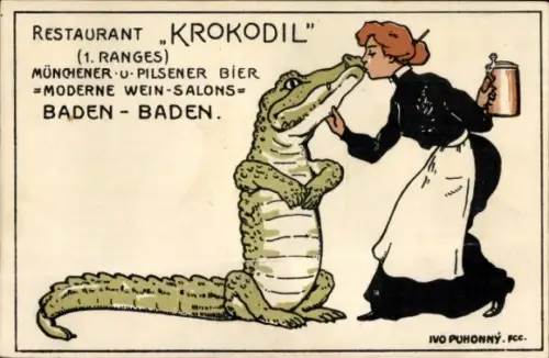 Ak Baden Baden am Schwarzwald, Restaurant Krokodil, Kellnerin