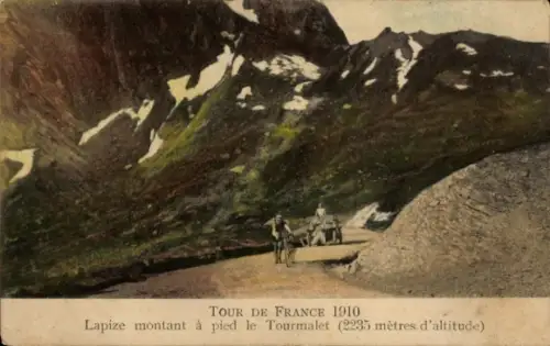 CPA Tour de France 1910, Lapize montant a pied le Tourmalet