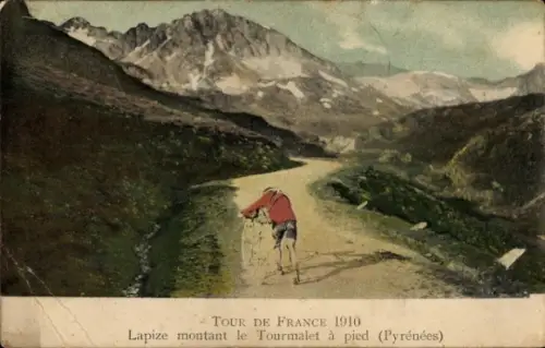 CPA Tour de France 1910, Lapize montant a pied le Tourmalet