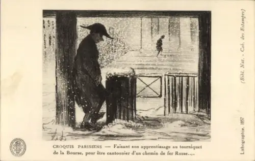 CPA Paris, Faisant son apprentissage au tourniquet de la Bourse, pour être cantonnier d'un chemin de