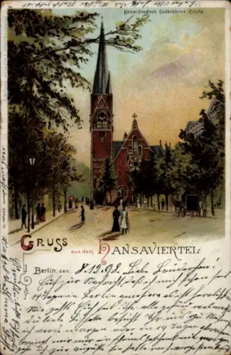 Litho Berlin Mitte, Partie im Hansaviertel mit Kirche