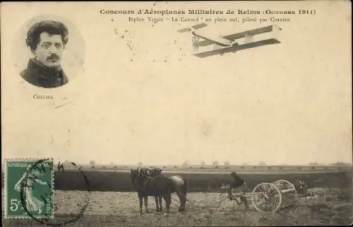 CPA Concours d'Aéroplanes Militaires de Reims 1911, Biplan Voisin Le Canard