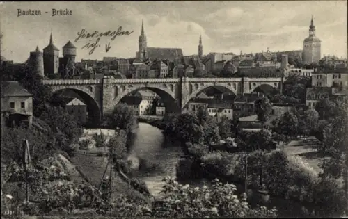 Ak Bautzen in der Oberlausitz, Stadtansicht mit Brücke