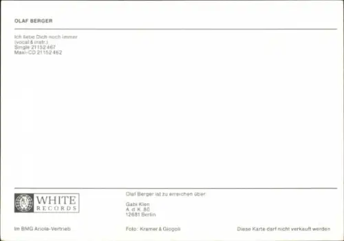 Autogrammkarte Sänger Olaf Berger, Portrait, Autogramm