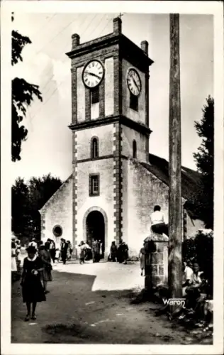 Ak Île aux Moines Morbihan, Kirchturm, Uhr, Menschen, Schwarz-Weiß-Foto