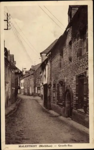 Ak Malestroit Morbihan, Straße Grande-Rue, alte Steinhäuser,  Architektur