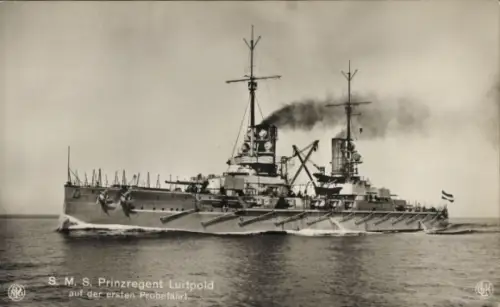 Ak Deutsches Kriegsschiff, SMS Prinzregent Luitpold, Linienschiff, Kaiserliche Marine, Probefahrt