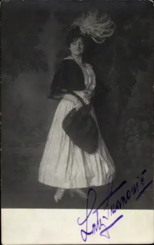 Foto Ak Frau-Porträt, Kleid, Muff, Hut, Autogramm