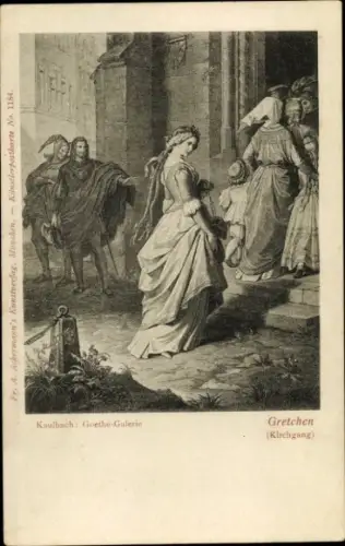 Künstler Ak Kaulbach, Goethe-Galerie, Gretchen, Kirchgang