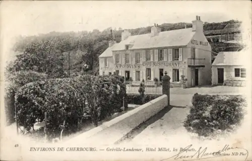 Ak Cherbourg en Cotentin Manche, Hotel Willet, Restaurant, Umgebung von  Gréville-Landemer