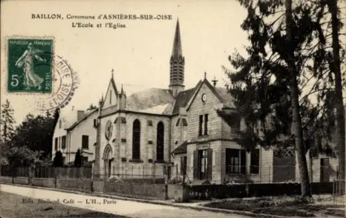Ak Baillon Asnières sur Oise Val d'Oise, Kirche und Schule