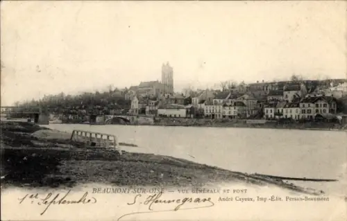 Ak Beaumont sur Oise Val d'Oise, Gesamtansicht und Brücke