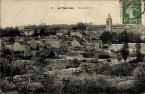 Ak Cormeilles Eure, Panoramablick auf  Kirchturm, Häuser, ländliche Umgebung
