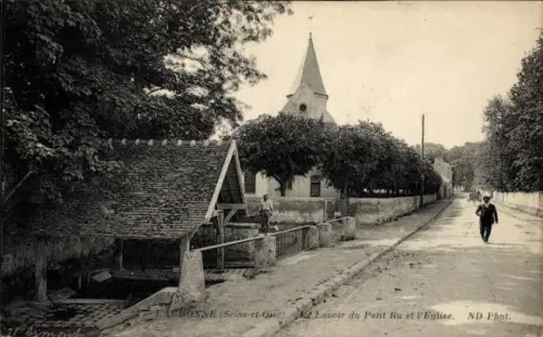 Ak Eaubonne Val d'Oise, Lavoir du Petit Rue, Kirche