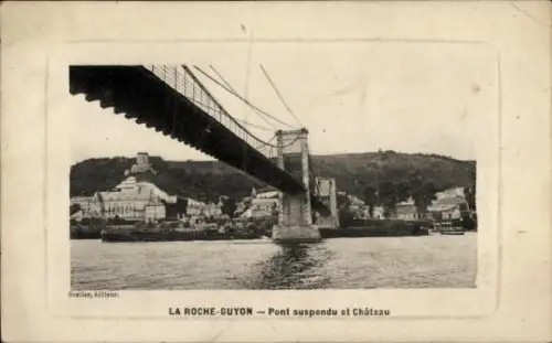 Ak Moisson La Roche-Guyon Val de Marne, Seilbrücke, Schloss, Flusslandschaft