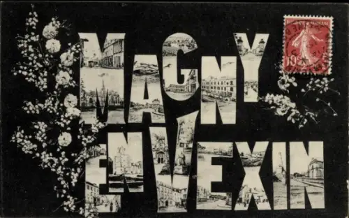 Buchstaben Ak Magny und Vexin Val-d'Oise, Souvenir, Blumen