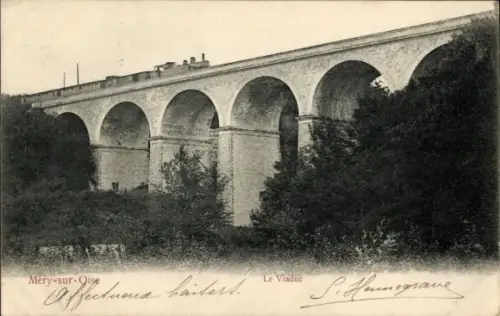 Ak Méry sur Oise Val d’Oise, Viadukt, Eisenbahn