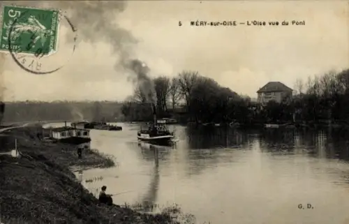 Ak Méry sur Oise Val d’Oise, L'Oise vue du Pont