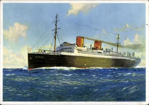 Künstler Ak Doppelschrauben-Schnelldampfer Columbus, Norddeutscher Lloyd Bremen