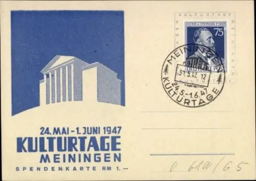 Ak Meiningen in Thüringen, Kulturveranstaltung, Heinh. v. Stephan, postgebührenfrei, 1947