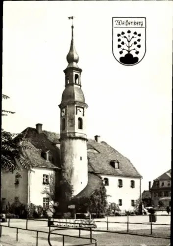 Ak Weißenberg in Sachsen, Rathaus  Turm, schwarz-weiß, Wappen