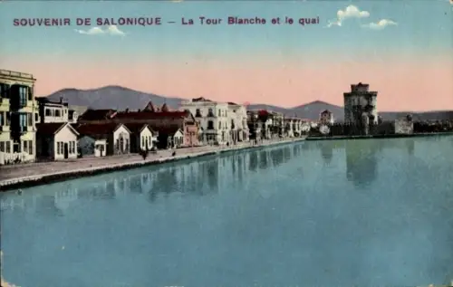 Ak Salonique Saloniki Thessaloniki Griechenland, Souvenir de  La Tour Blanche, der Quai, Wasser r