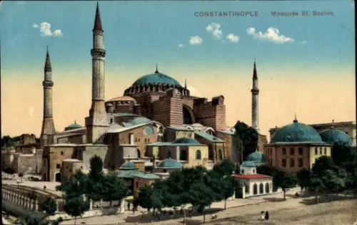 Ak Konstantinopel Istanbul Türkei, Mosquee Ste. Sophie, Minarett