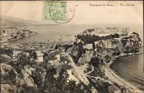 Ak Monaco, Ansicht von  Hafen, Festung, Küste, Poststempel