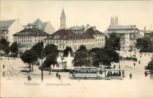 Ak Sendling München, Sendlingertorplatz, Tram, Gebäude, Bäume