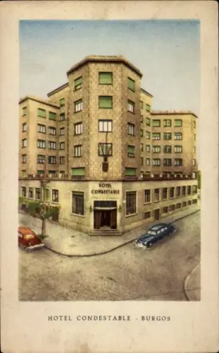 Ak Burgos Kastilien und León, Hotel Condestable,  farbige Darstellung, 1930er Jahre