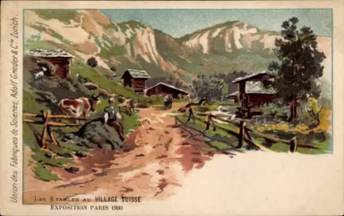 Künstler Ak Trinquier Trianon, Paris, Exposition Universelle 1900, Village Suisses, Les Etables