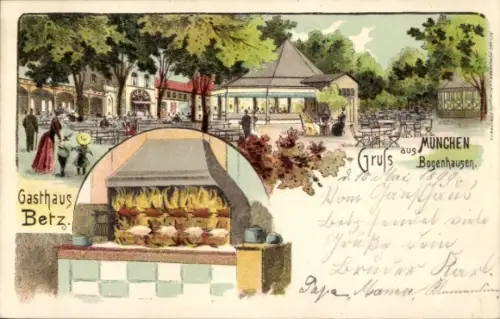 Litho Bogenhausen München, Gasthaus Betz, Garten, Hähnchengrill