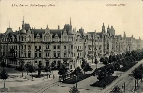 Ak Dresden Plauen, Nürnberger Platz, Münchner Straße, Straßenbahn