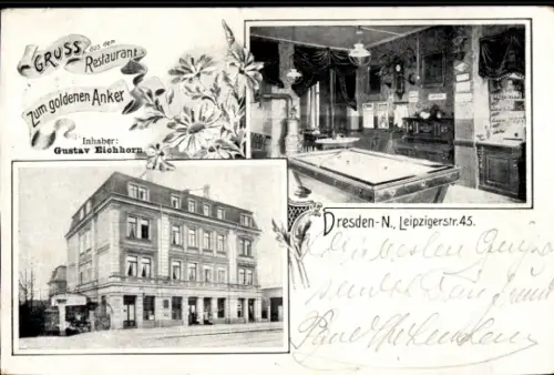 Ak Dresden Neustadt, Restaurant Zum goldenen Anker, Inh. Gustav Eichhorn, Leipziger Str. 45, Billard