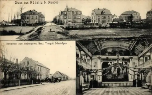 Ak Dresden Rähnitz, Straßenpartie, Restaurant z. Lindengarten, Konzertsaal, Inh. Traugott Schmiedgen