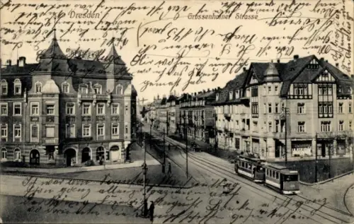 Ak Dresden Trachau, Großenhainer Straße, Apotheke, Straßenbahn