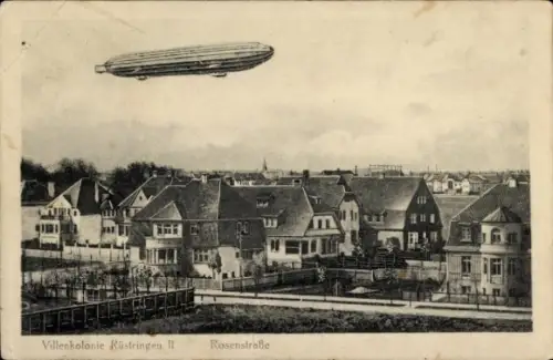 Ak Rüstringen Wilhelmshaven in Niedersachsen, Villenkolonie, Rosenstraße, Zeppelin