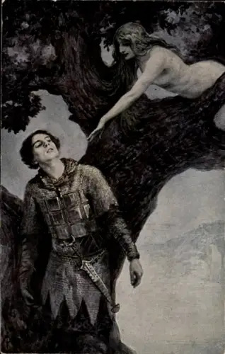Künstler Ak Solomko, S., Die Versuchung, Nymphe, Ritter