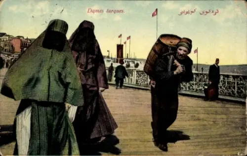 Ak Türkei, Türkinnen, verschleierte Frauen, Türke, Lastenträger