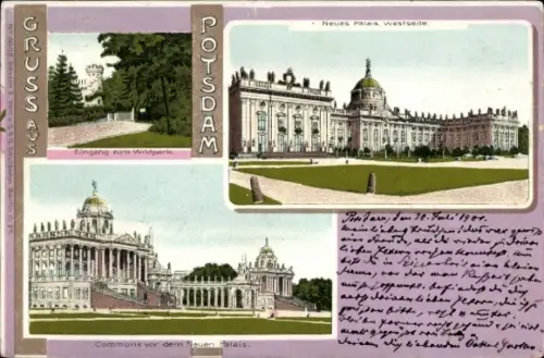 Litho Potsdam in Brandenburg, Eingang zum Wildpark, Neues Palais, Communs