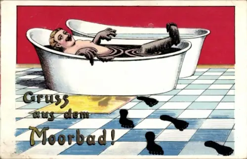 Ak Gruß aus dem Moorbad, Humor