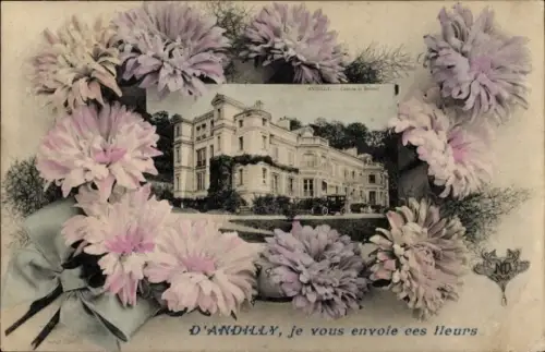 Ak Andilly Val d'Oise, Vorderseite zeigt ein Gebäude in  umrahmt von Blumen