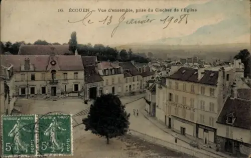 Ak Écouen Val d'Oise, Blick auf die Kirche, Hotel Mairie,  Architektur