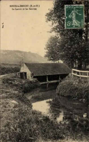 Ak Souzy la Briche Essonne, Lavoir, Sources