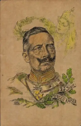 Künstler Ak Kaiser Wilhelm II., Portrait, 25 Jahre unser Kaiser, Artographia