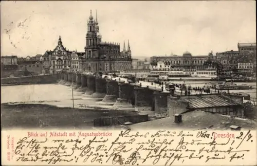 Ak Dresden Altstadt, Blick auf Altstadt, Augustusbrücke,  Architektur