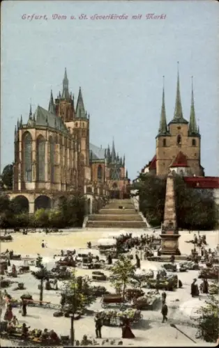 Ak Erfurt in Thüringen, Dom, St. Severikirche, Markt