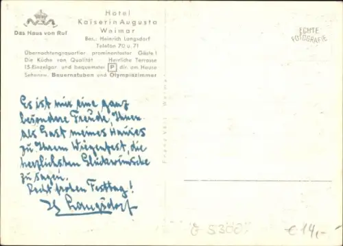 Ak Weimar in Thüringen, Hotel Kaiserin Augusta