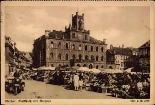 Ak Weimar in Thüringen, Marktplatz und Rathaus, Marktstände