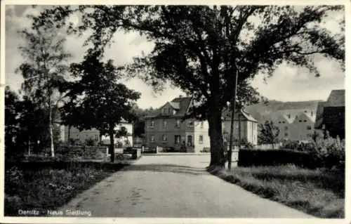 Ak Demitz Thumitz in Sachsen, Demitz - Neue Siedlung, ruhige Straße, Bäume, Häuser